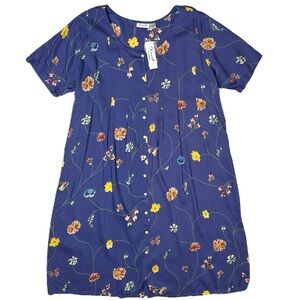 NEW! Vtg Sante Blue Floral Full Button 3X Midi Dress Short Slve Cottage Teacher
